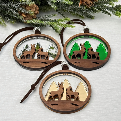 Deer Ornament - Layered Walnut Wood & Mirror