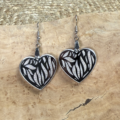 Engraved Heart Earrings – Silver or Red Mirror