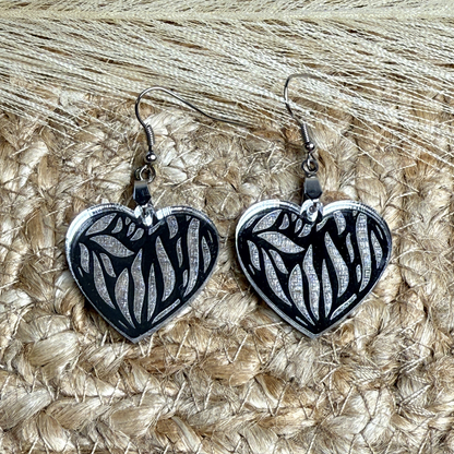 Engraved Heart Earrings – Silver or Red Mirror