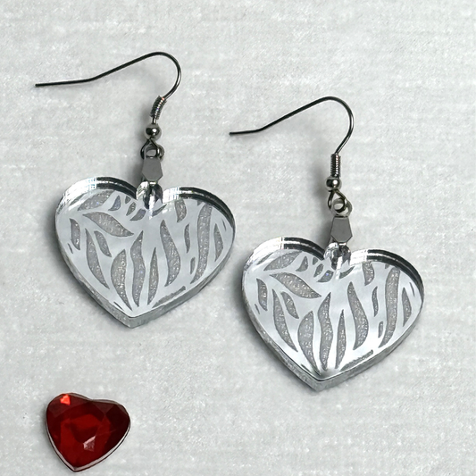 Engraved Heart Earrings – Silver or Red Mirror
