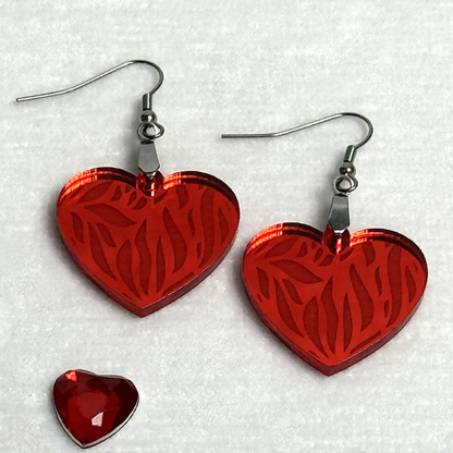Engraved Heart Earrings – Silver or Red Mirror