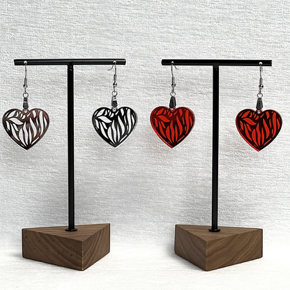 Engraved Heart Earrings – Silver or Red Mirror
