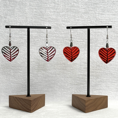 Engraved Heart Chevron Earrings – Silver or Red Mirror