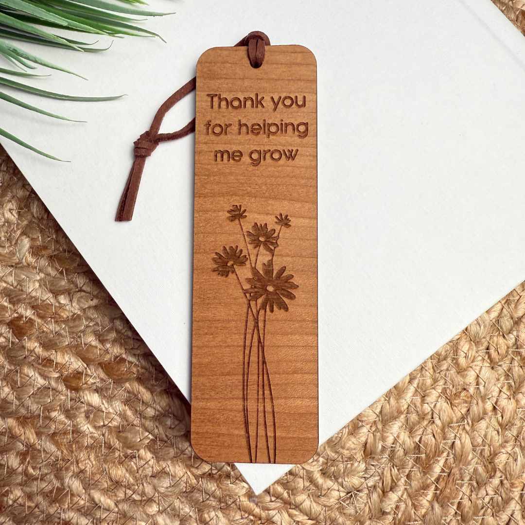 Thank You for Helping Me Grow - Personalized Wooden Bookmark