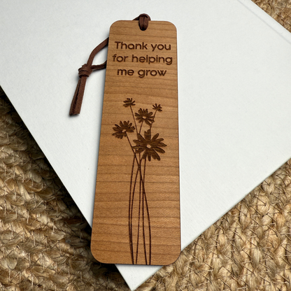 Thank You for Helping Me Grow - Personalized Wooden Bookmark