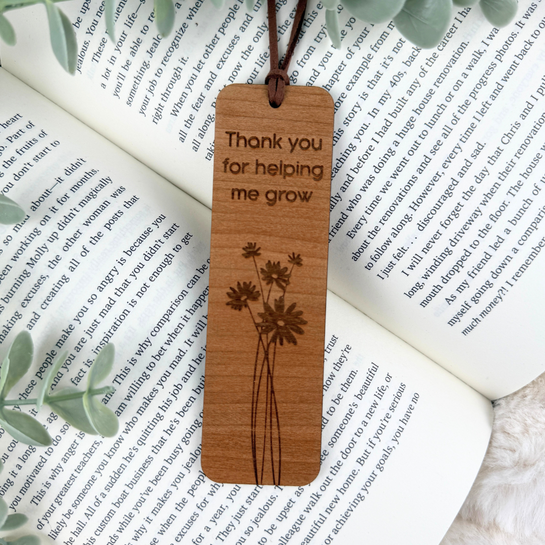 Thank You for Helping Me Grow - Personalized Wooden Bookmark