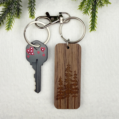 Trio Pine Trees - Wooden Keychain, Nature Lover Gift