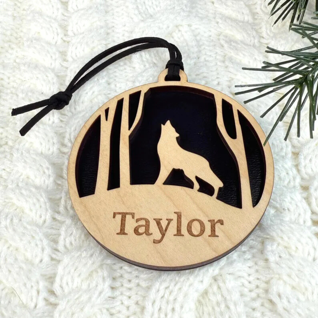 Wolf Ornament with Customizable Name