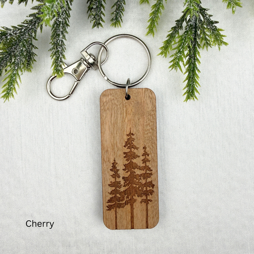 Trio Pine Trees - Wooden Keychain, Nature Lover Gift
