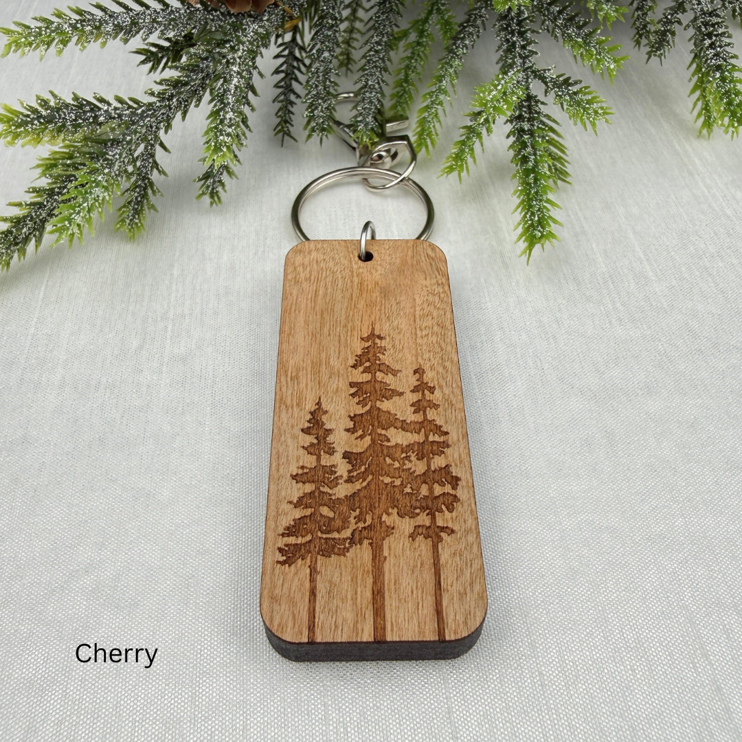 Trio Pine Trees - Wooden Keychain, Nature Lover Gift