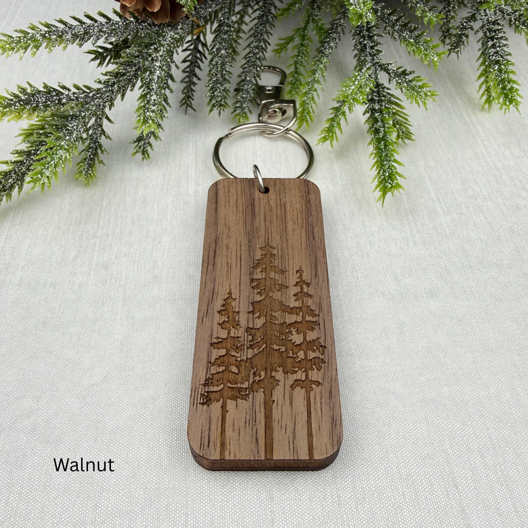 Trio Pine Trees - Wooden Keychain, Nature Lover Gift