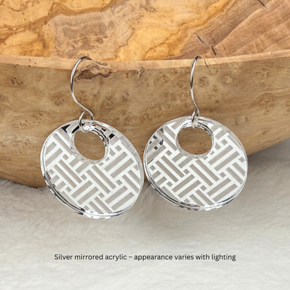 Geometric Round Earrings – Lightweight Silver Mirrored Dangles