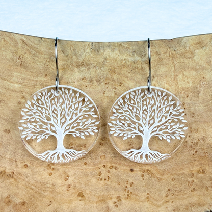 Tree of Life Round Earrings – Lightweight Clear Acrylic Dangles