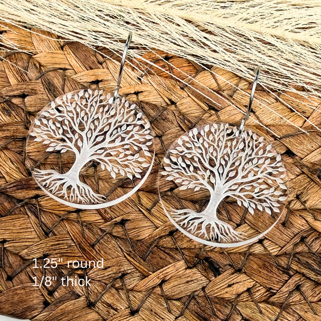 Tree of Life Round Earrings – Lightweight Clear Acrylic Dangles