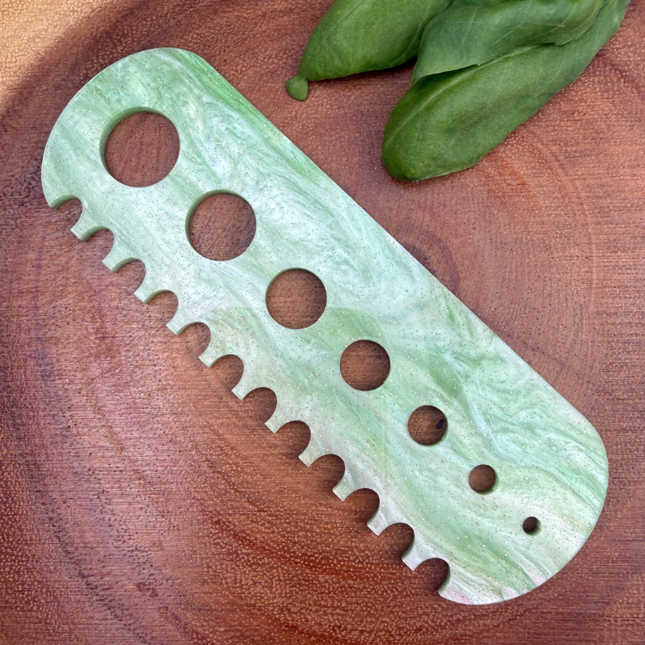 Green acrylic herb stripper tool