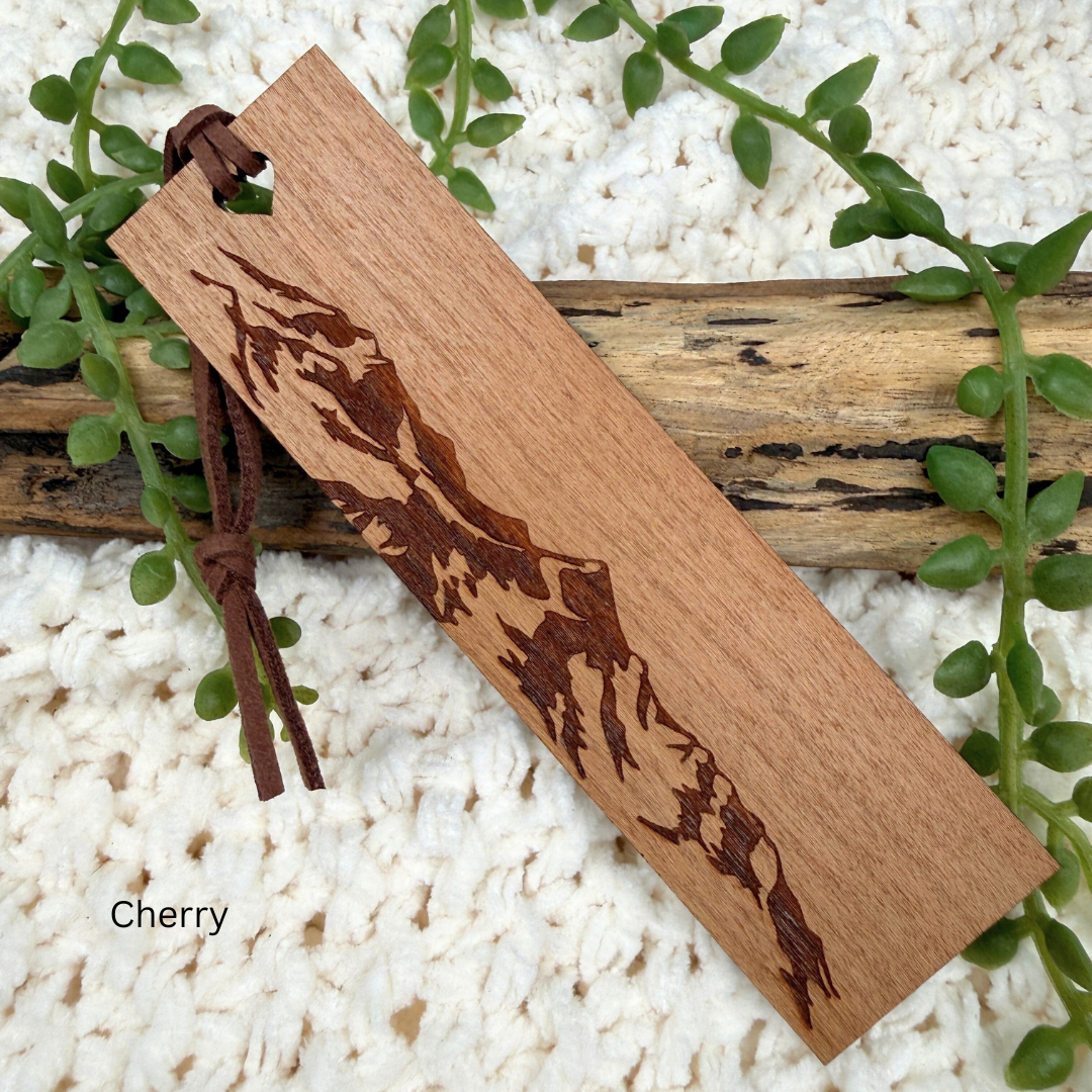 Cherry wood mountain engraved bookmark with personalized name