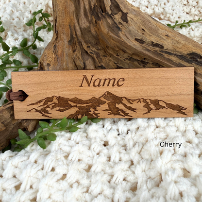 Cherry wood mountain engraved bookmark with personalized name