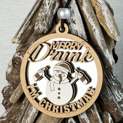 Merry Drunk I’m Christmas – Funny Snowman Ornament