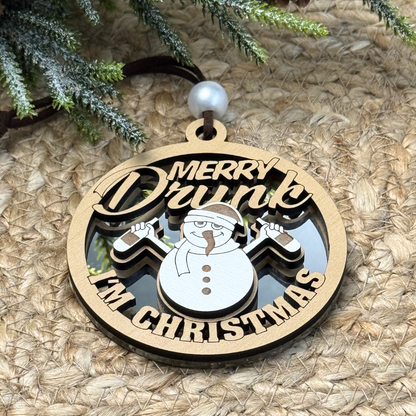 Merry Drunk I’m Christmas – Funny Snowman Ornament
