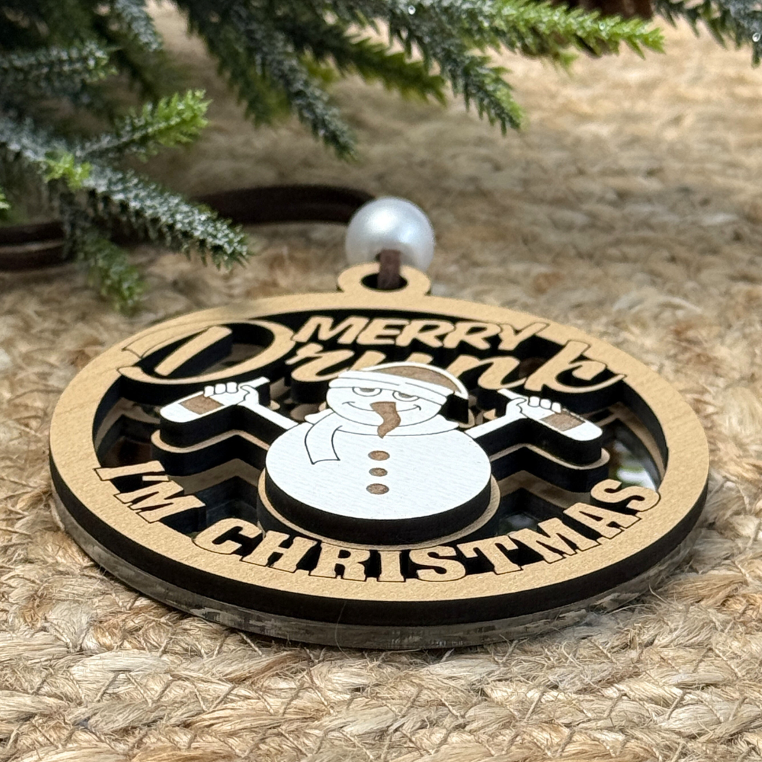 Merry Drunk I’m Christmas – Funny Snowman Ornament
