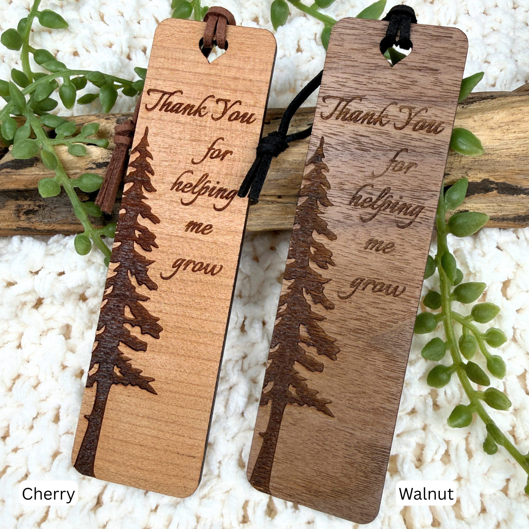 Engraved Wooden Bookmark Gift for Mom, Dad or Teacher – Thank You for Helping Me Grow
