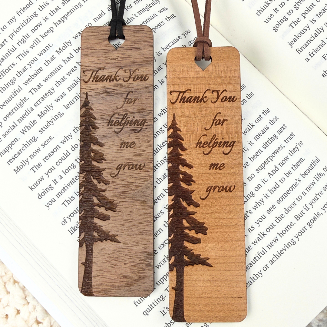 Engraved Wooden Bookmark Gift for Mom, Dad or Teacher – Thank You for Helping Me Grow
