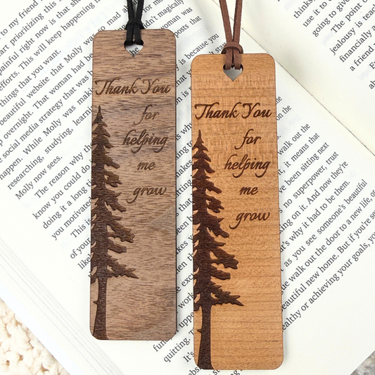 Engraved Wooden Bookmark Gift for Mom, Dad or Teacher – Thank You for Helping Me Grow