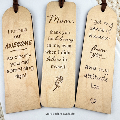Engraved Wooden Bookmark for Mom – Personalized Gift for Book Lovers