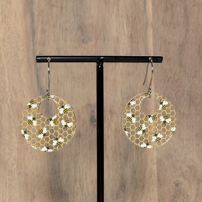 Bee Acrylic Earrings – Clear Patterned Round Earrings