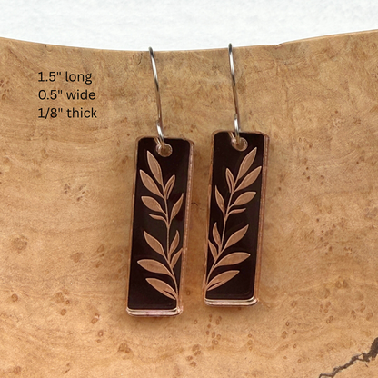 Leaf Rectangle Earrings – Rose Gold Mirrored Acrylic Dangles