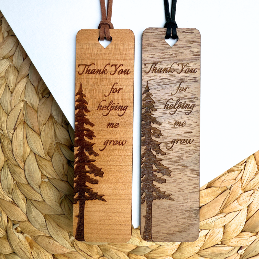 Engraved Wooden Bookmark Gift for Mom, Dad or Teacher – Thank You for Helping Me Grow