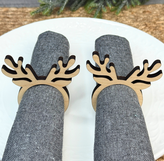 Antler Wooden Napkin Rings - Holiday Table Decor
