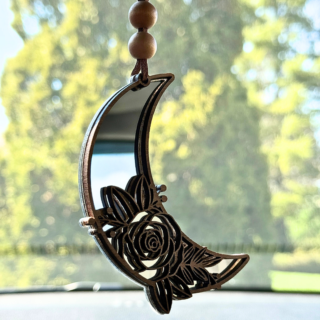 Boho Rose and Moon Car Charm