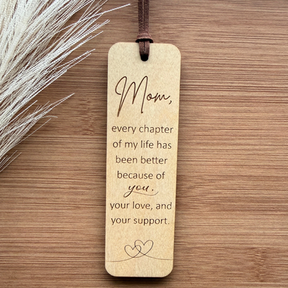 Engraved Wooden Bookmark for Mom – Personalized Gift for Book Lovers